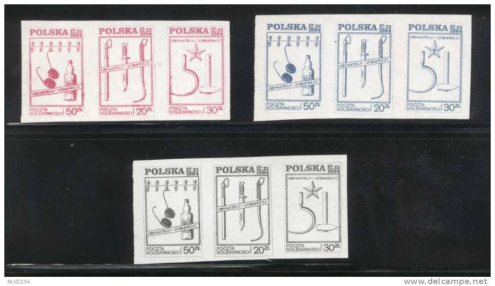 POLAND SOLIDARNOSC (POCZTA SOLIDARNOSC) 1984 CITIZEN'S CHOICE SET OF 3 GUMMED PAPER (SOLID0203/0770) - Solidarnosc-Vignetten