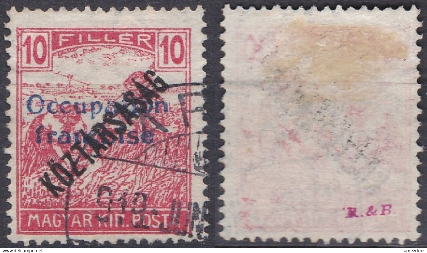 Arad Occupation Française 1918 N° 35 O Timbre Hongrois Les Moissonneurs Surchargé, Signé (K2) - Usados