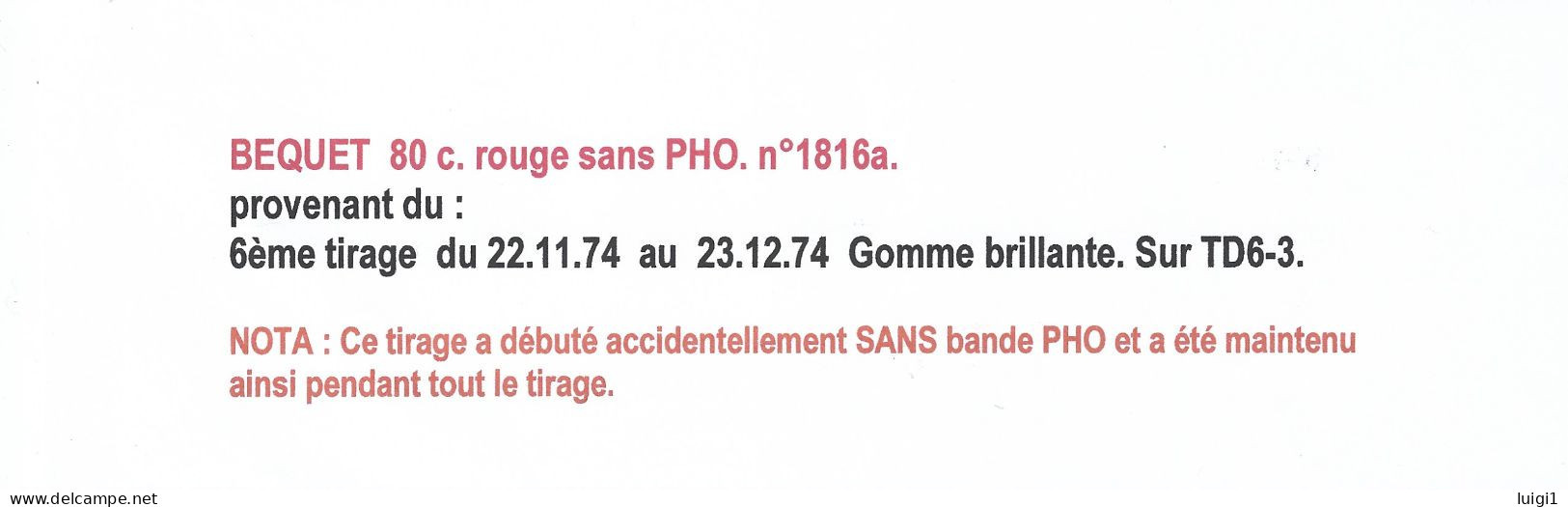 BEQUET 1974 -  Y&T N°1816a , Sur 2 Enveloppes. " Sans Bande PHO ". Datées Des 30-1 Et 21-2-1975. TB. - 1971-1976 Maríanne De Béquet