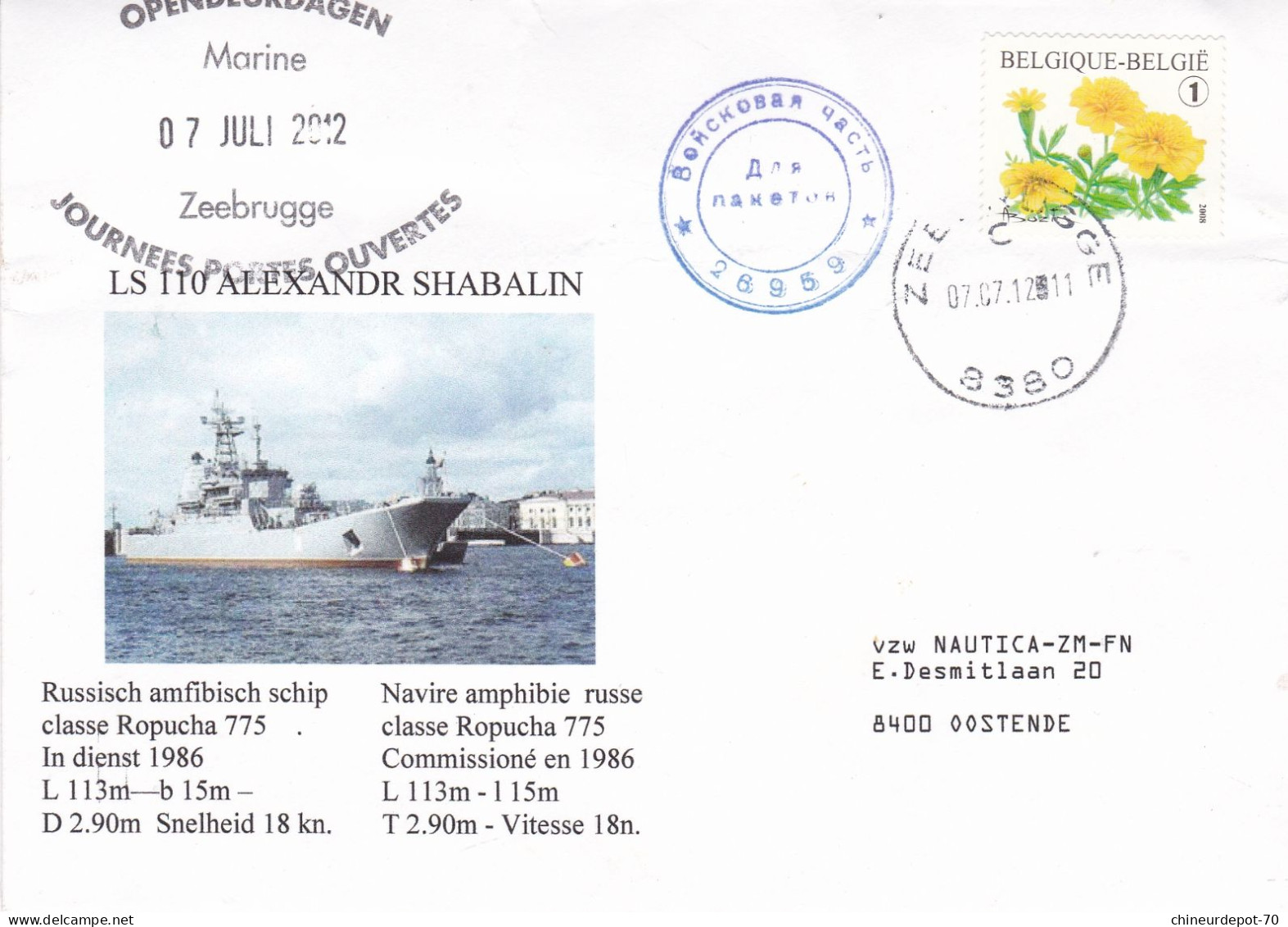 Marine Zeebrugge Alexandr Shabalin 2012 Russisch Amfibisch Schip Navire Amphibie Russe Nautica Oostende (envoie+grand) - Covers & Documents