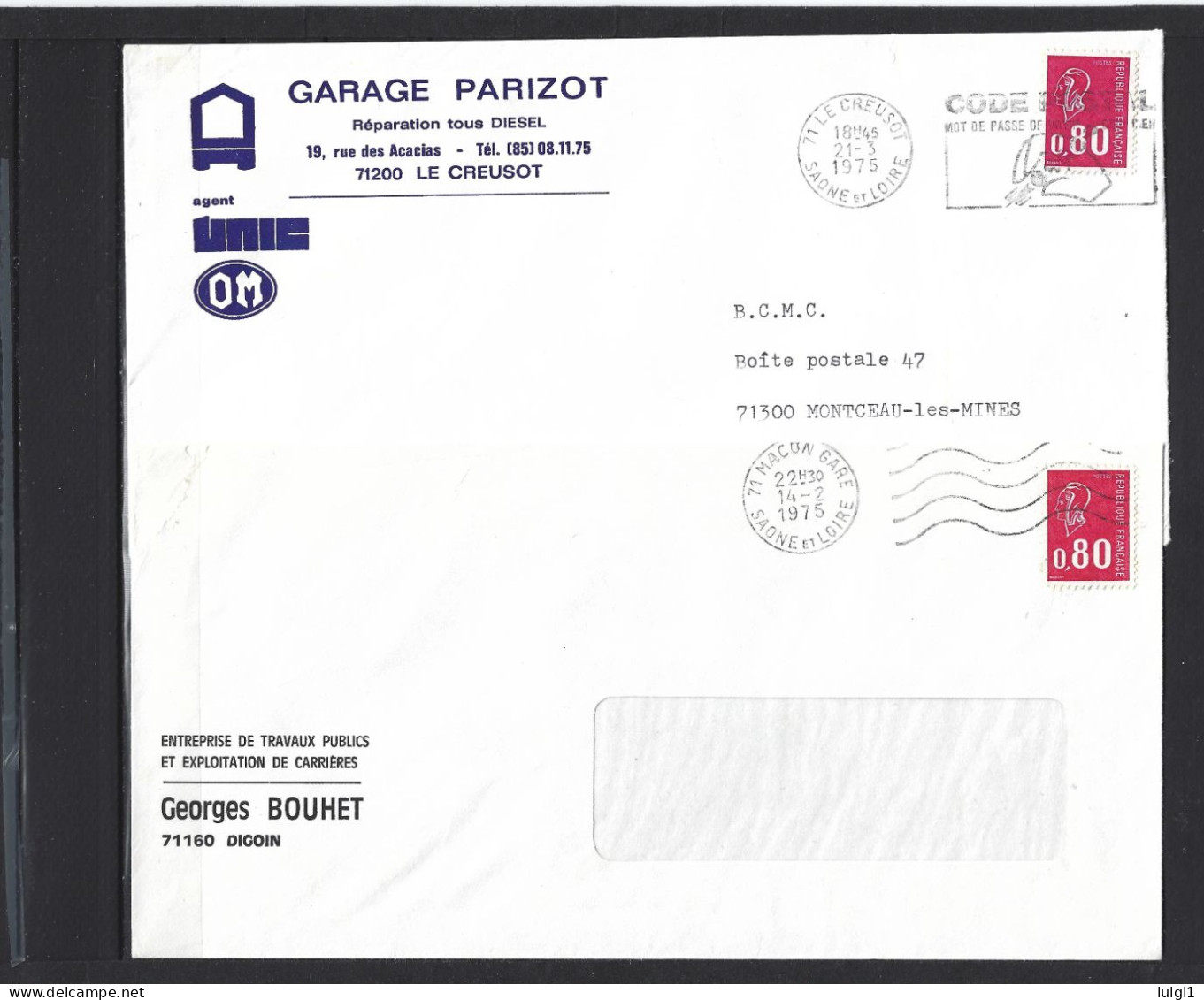 BEQUET 1974 -  Y&T N°1816a , Sur 2 Enveloppes. " Sans Bande PHO ". Datées Des 14-2 Et 21-3-1975. TB. - 1971-1976 Marianne (Béquet)