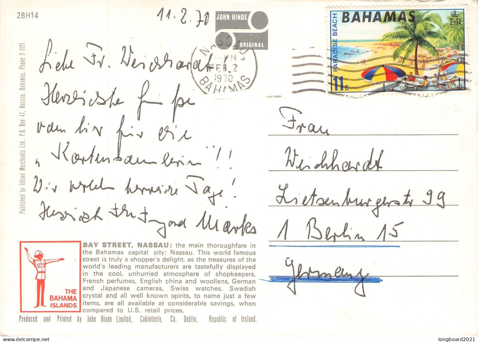 BAHAMAS - PICTURE POSTCARD 1970 - BERLIN /1377 - Bahama's (1973-...)