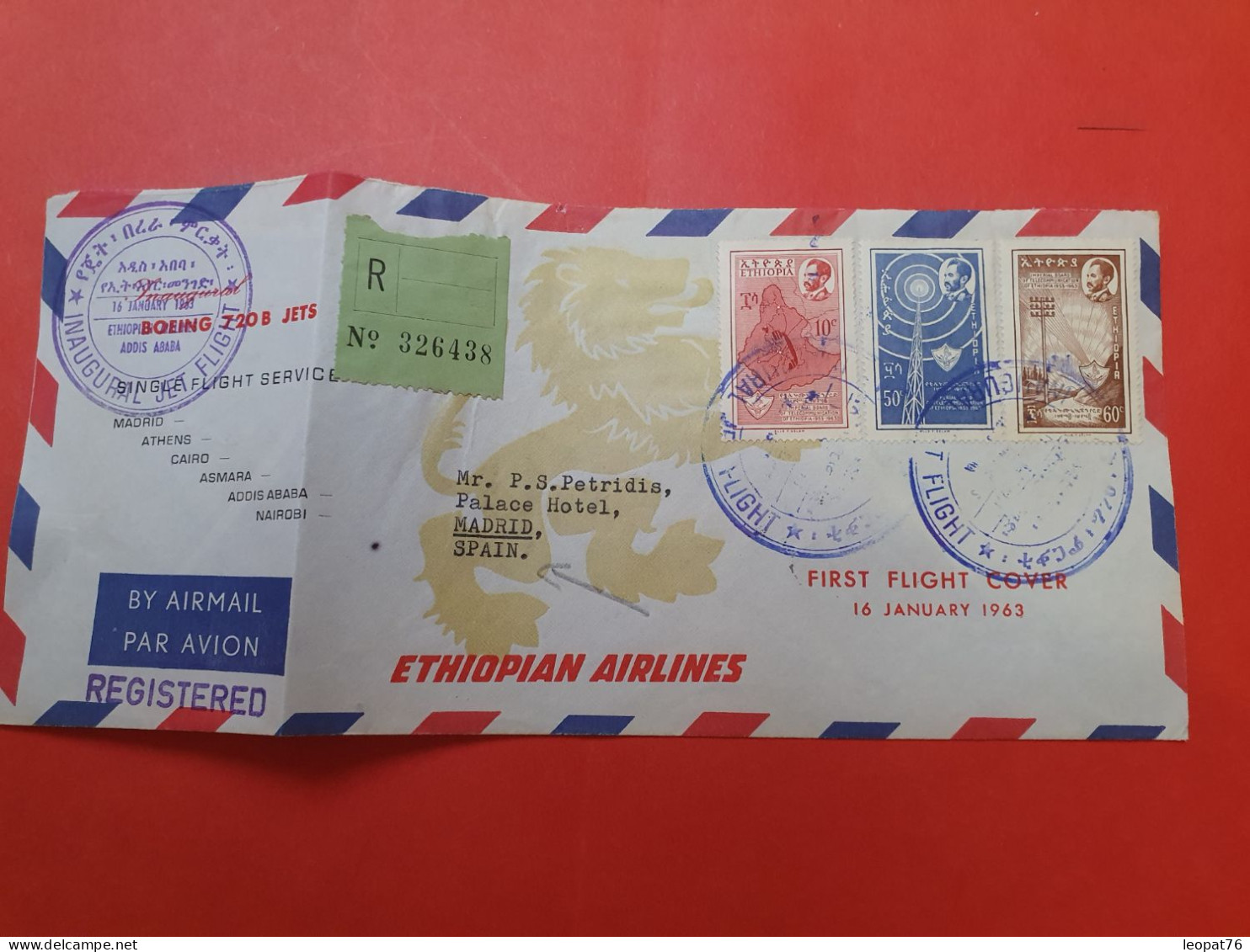 Ethiopie - Enveloppe 1er Vol En Recommandé Pour Madrid En 1963 - Enveloppe Livrée Pliée - D 273 - Ethiopië