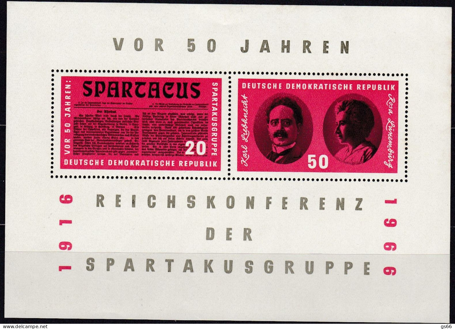 DDR  1966, 1154/55 Block 25, MNH **, Spartakus - 1950-1970