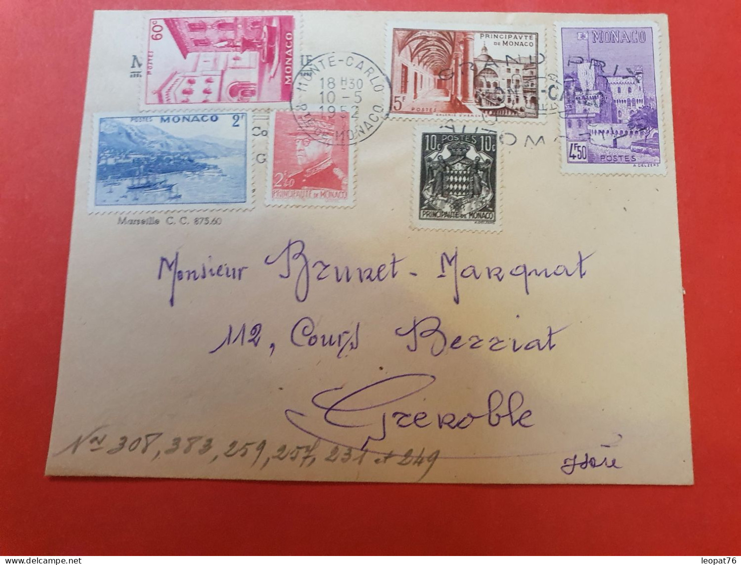 Monaco - Enveloppe En Recommandé Pour Grenoble En 1952 - D 277 - Cartas & Documentos