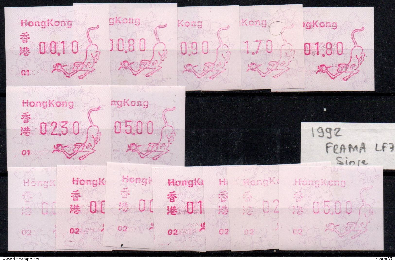 China Hong Kong Machine Label Frama 1992 Monkey Machine 01 And 02 Complet Set Free Postage - Unused Stamps