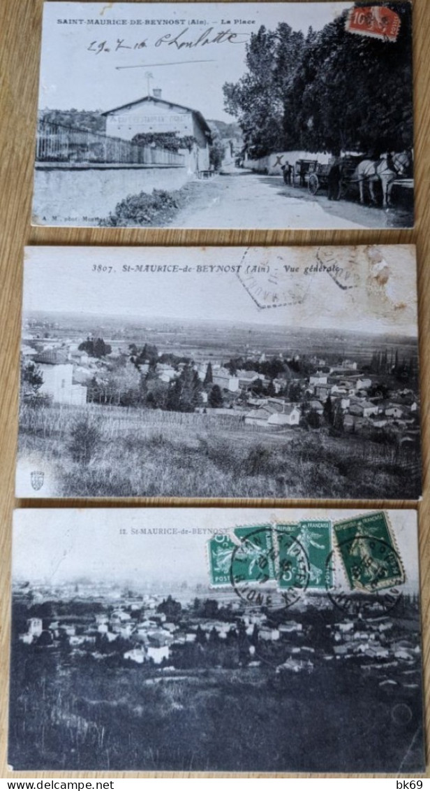 St Maurice De Beynost .Belle Carte De : La Place : Charrettes Avec Cheval Devant Café Restaurant Vignat En 1916 - Sin Clasificación