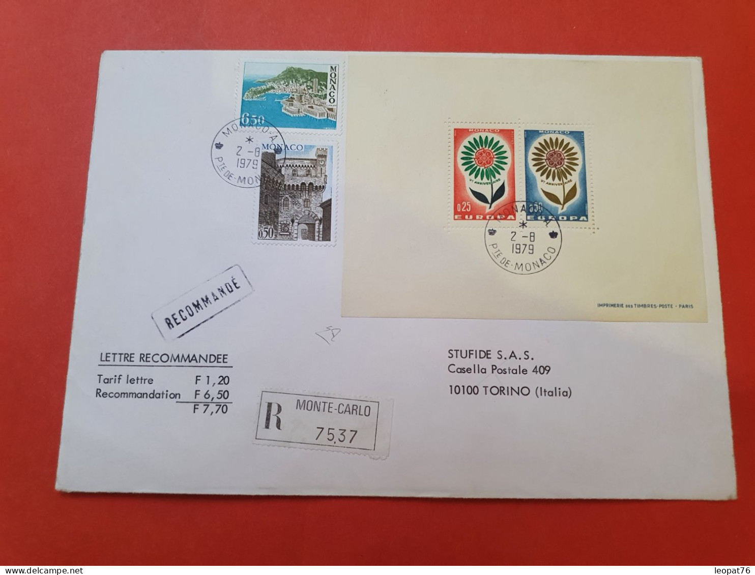 Monaco - Rare Bloc Spécial N° 6 Europa De 1964 Sur Enveloppe En Recommandé Pour L'Italie En 1979 - Cote 1700€ - D 281 - Brieven En Documenten