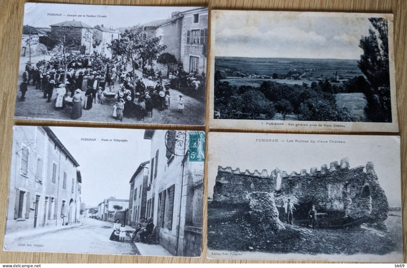 Pusignan Concert Par La Fanfare L' Avenir, Poste & Télégraphe, Vue Générale Et Ruines Du Vieux Château - Other & Unclassified