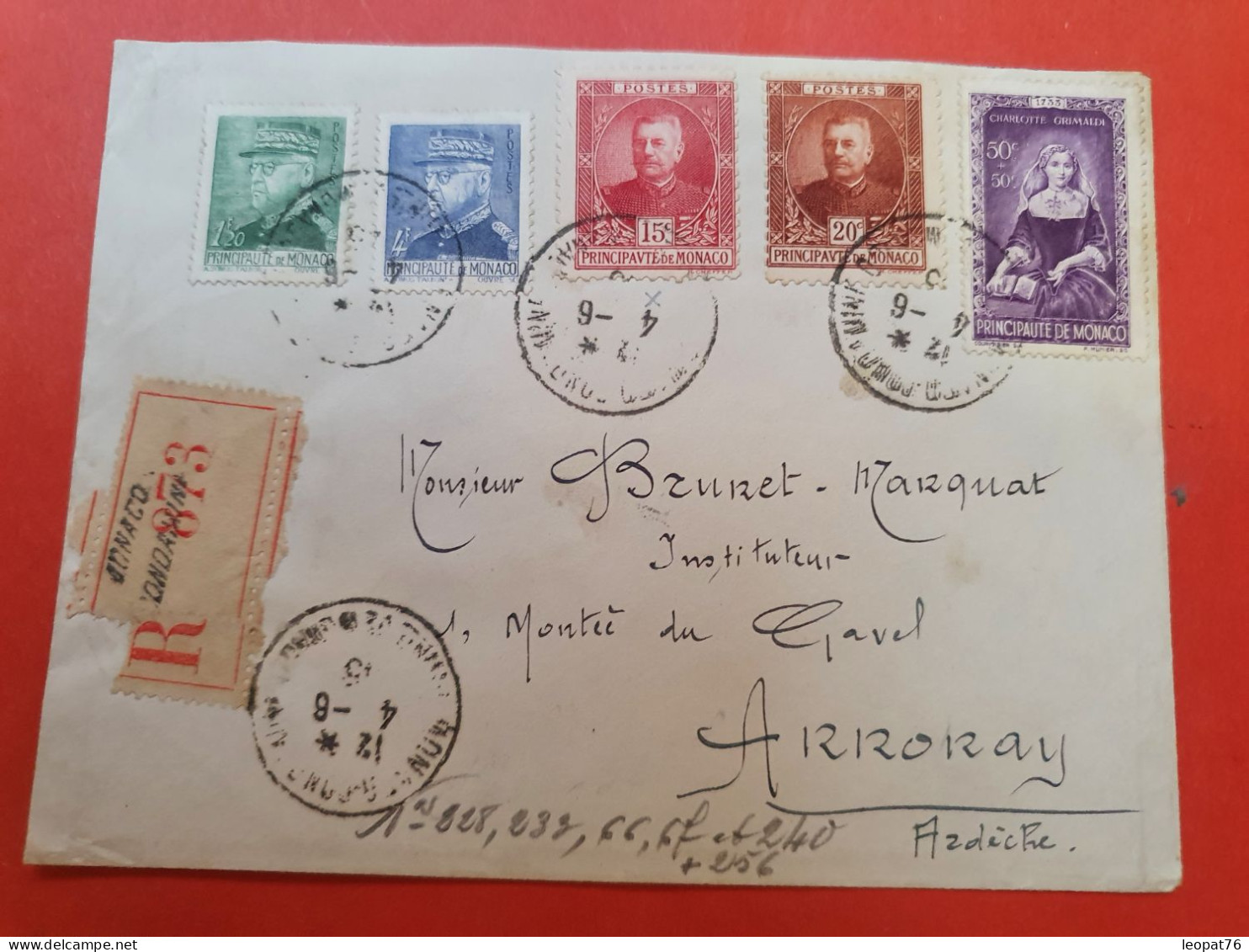 Monaco - Enveloppe En Recommandé Pour Annonay En 1945 - D 282 - Covers & Documents