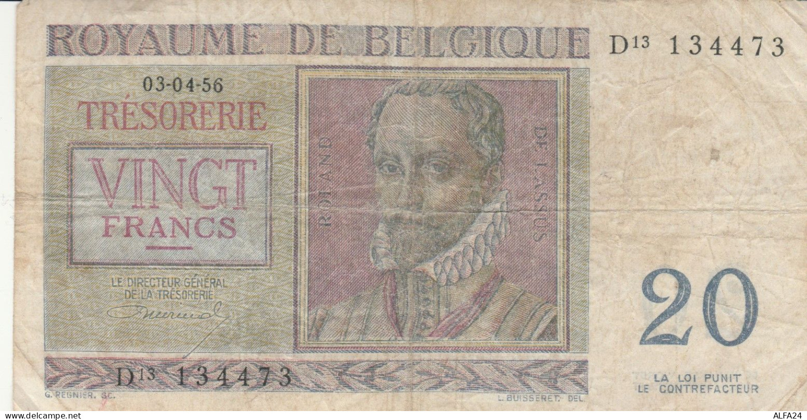 BANCONOTA BELGIO 20 1956  VF (RY1584 - Other & Unclassified