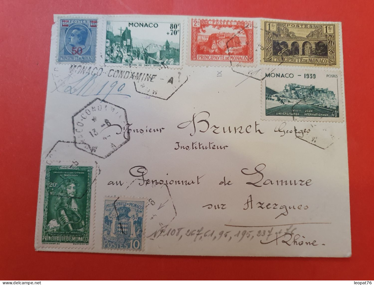 Monaco - Enveloppe En Recommandé Pour Lamure Sur Azergues En 1944 - D 285 - Covers & Documents