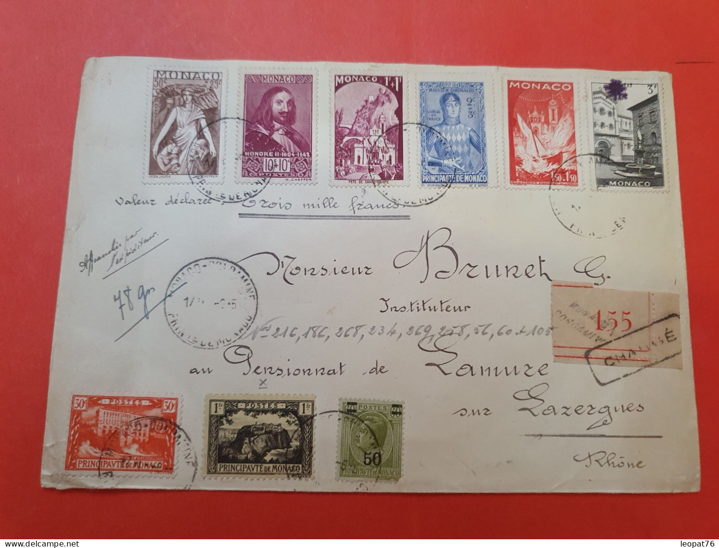 Monaco - Enveloppe En Chargé Pour Lamure Sur Azergues En 1944 - D 286 - Storia Postale