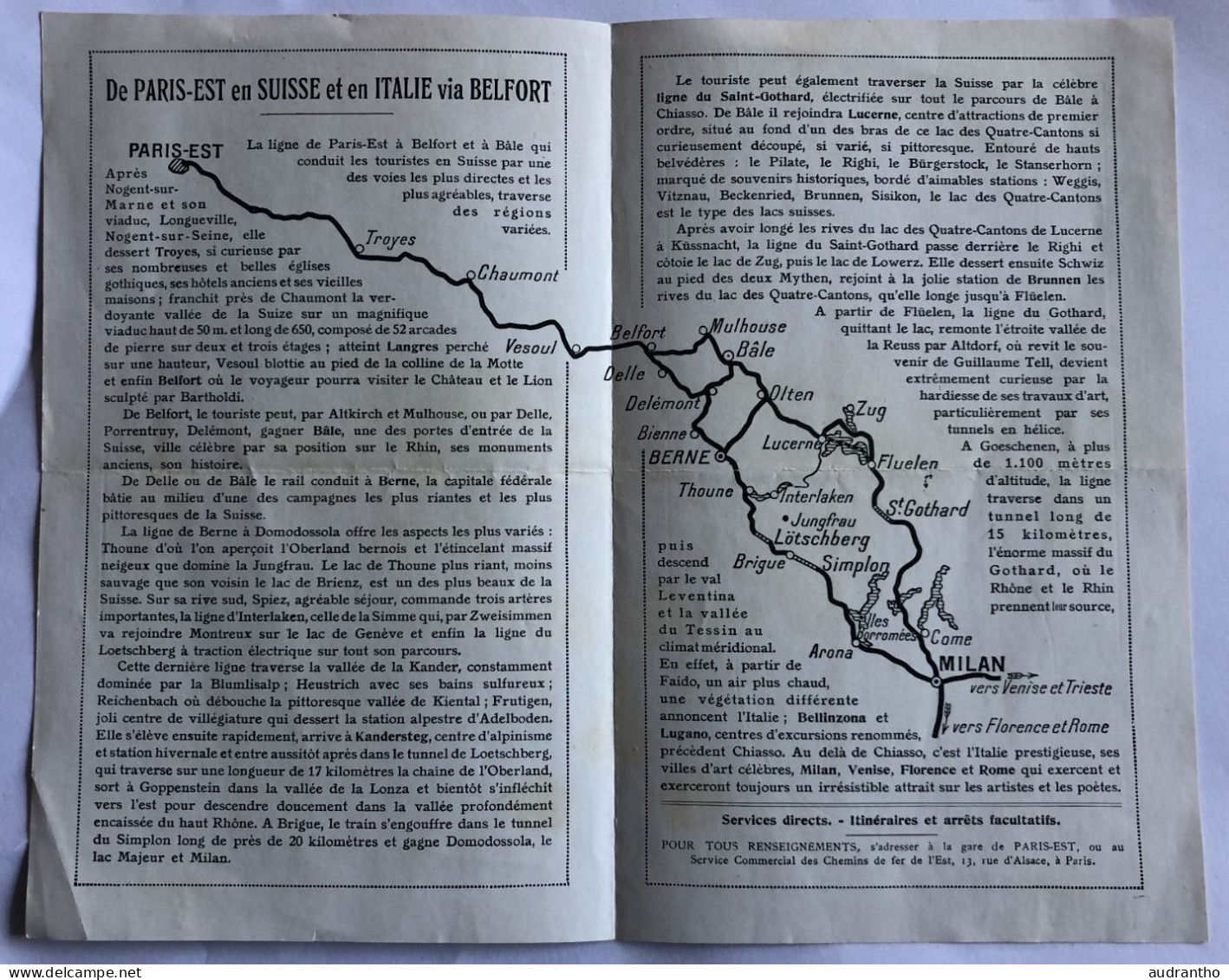 Dépliant Chemins De Fer De L'est Ligne Du Lötschberg Saint Gothard Suisse Italie - Europa