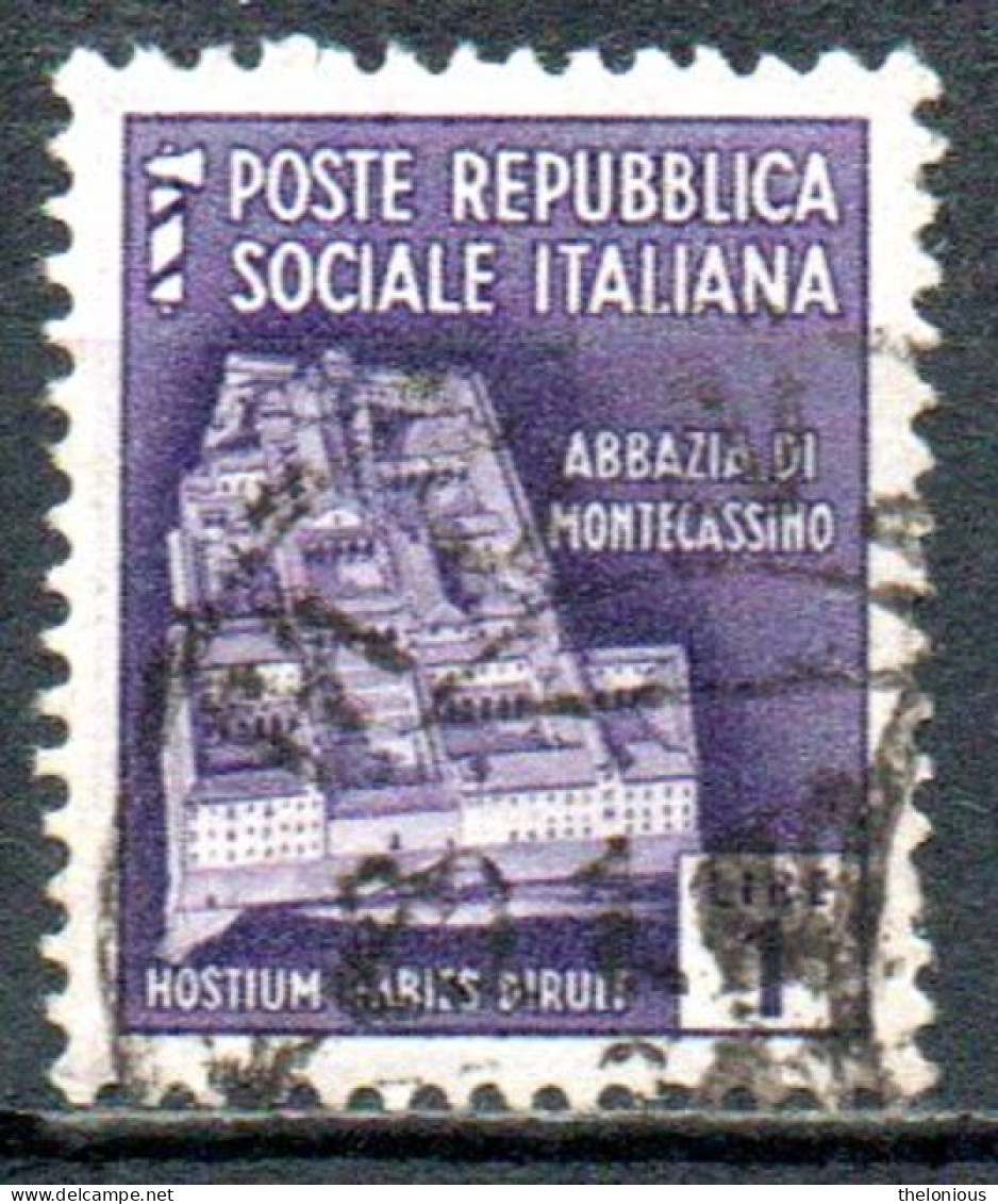 1944 Repubblica Sociale: Monumenti Distrutti - 2ª Emissione Lire 1 Usato - Afgestempeld