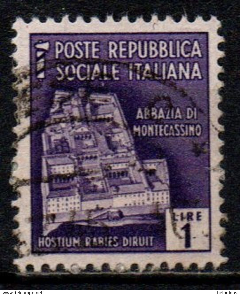 1944 Repubblica Sociale: Monumenti Distrutti - 2ª Emissione Lire 1 Usato - Oblitérés