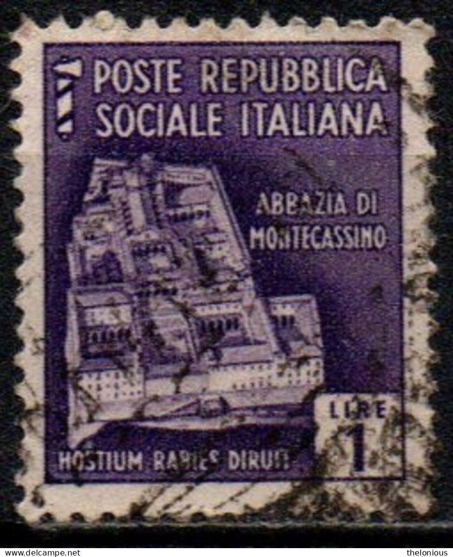 1944 Repubblica Sociale: Monumenti Distrutti - 2ª Emissione Lire 1 Usato - Gebraucht