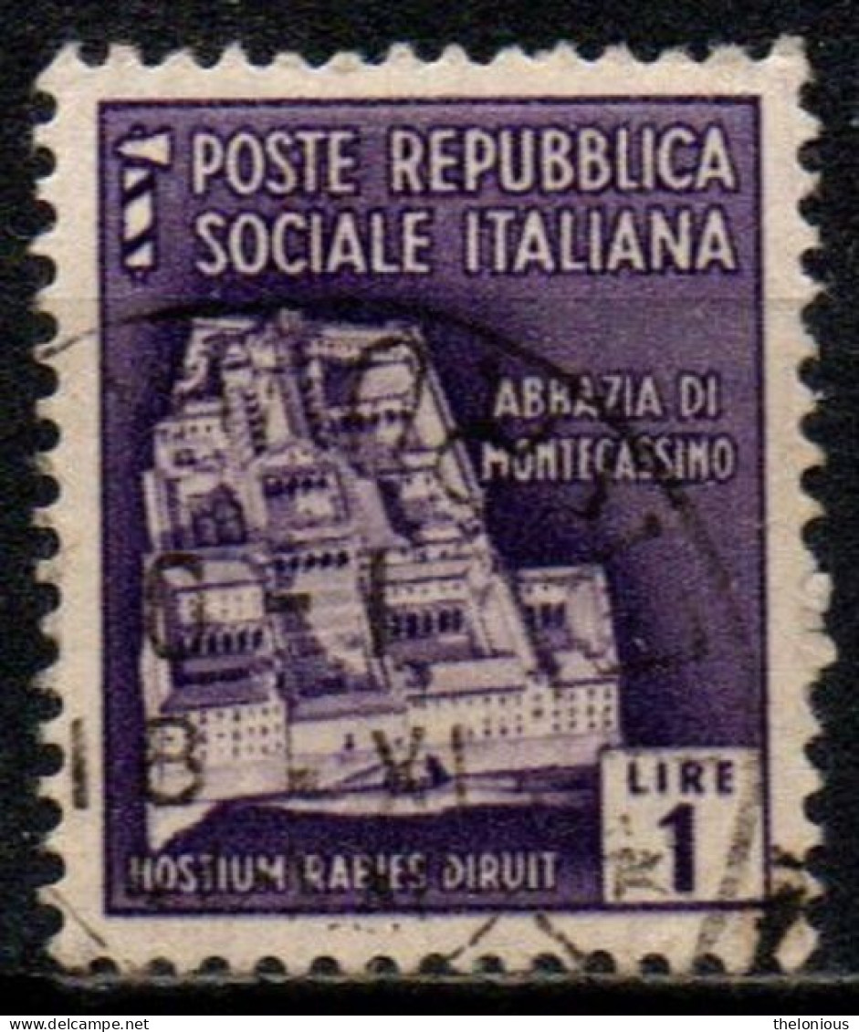 1944 Repubblica Sociale: Monumenti Distrutti - 2ª Emissione Lire 1 Usato - Used