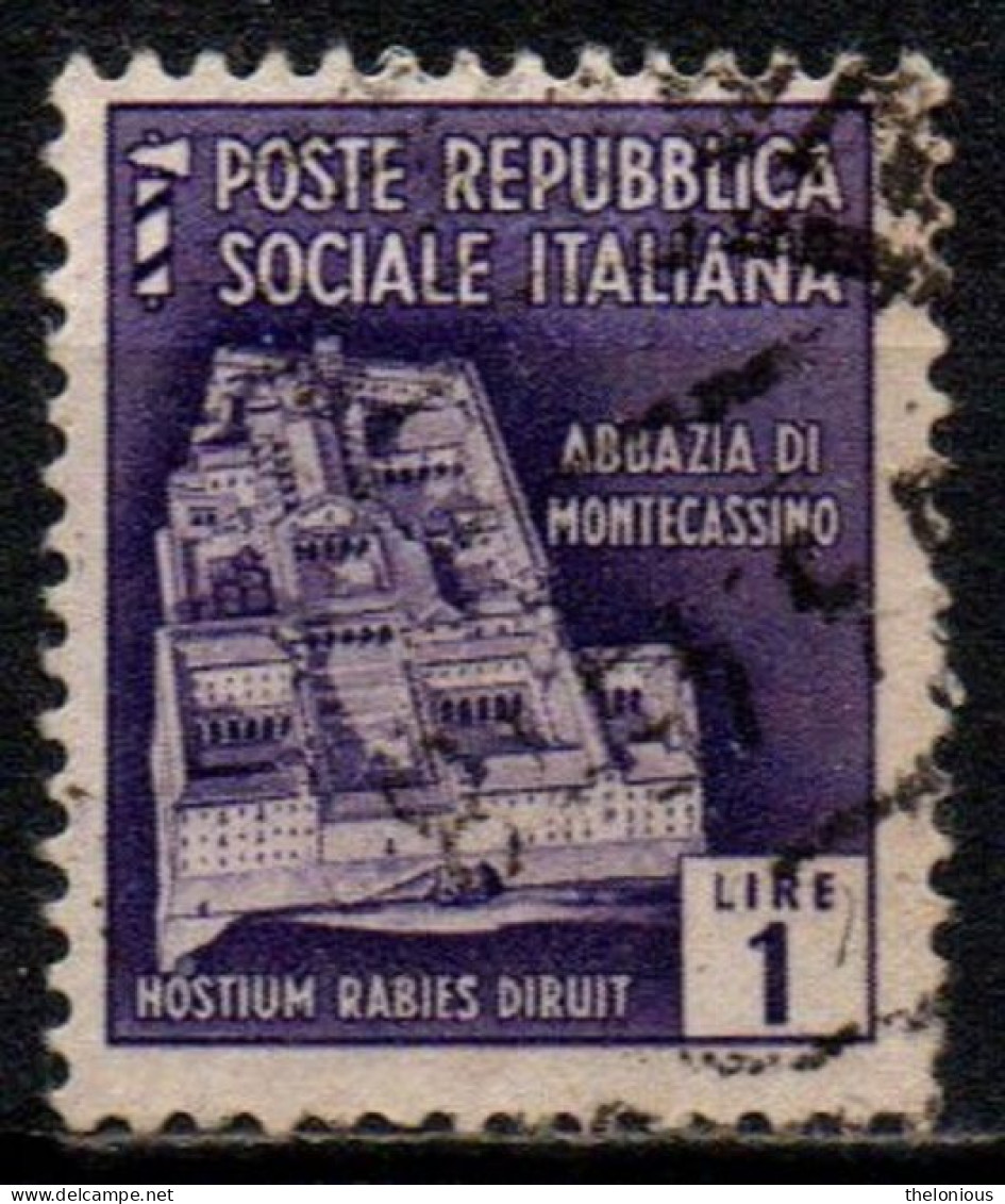 1944 Repubblica Sociale: Monumenti Distrutti - 2ª Emissione Lire 1 Usato - Usados