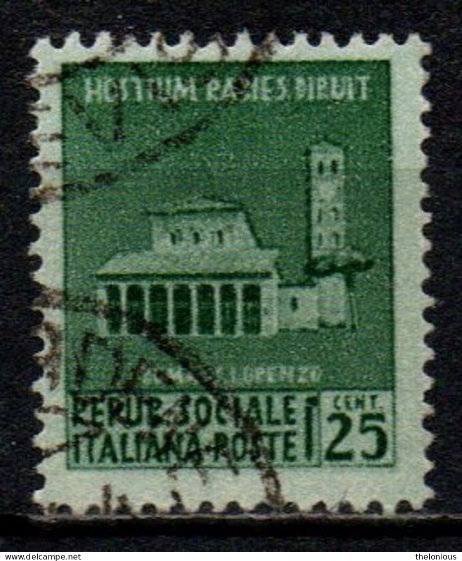 1944 Repubblica Sociale: Monumenti Distrutti - 1ª Emissione 25 Cent. Usato - Oblitérés