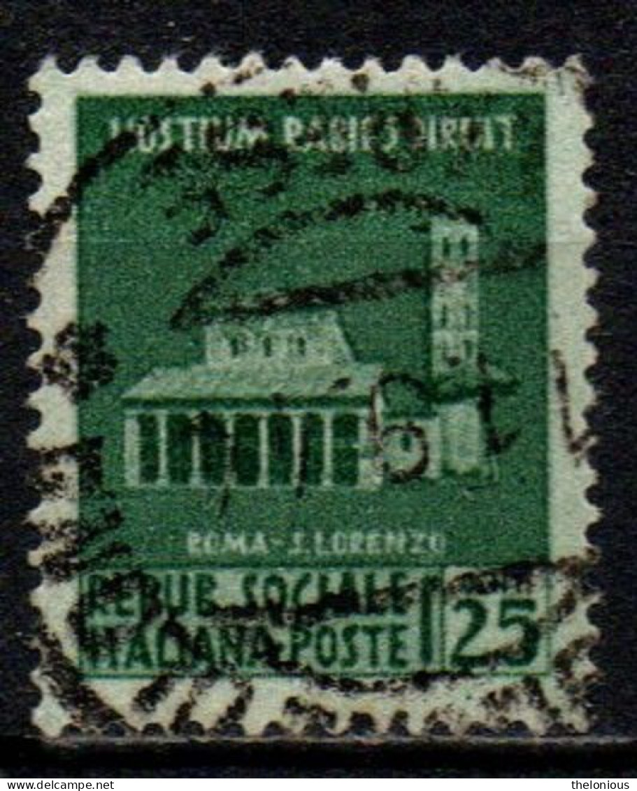 1944 Repubblica Sociale: Monumenti Distrutti - 1ª Emissione 25 Cent. Usato - Used