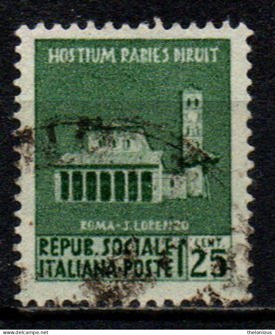 1944 Repubblica Sociale: Monumenti Distrutti - 1ª Emissione 25 Cent. Usato - Used