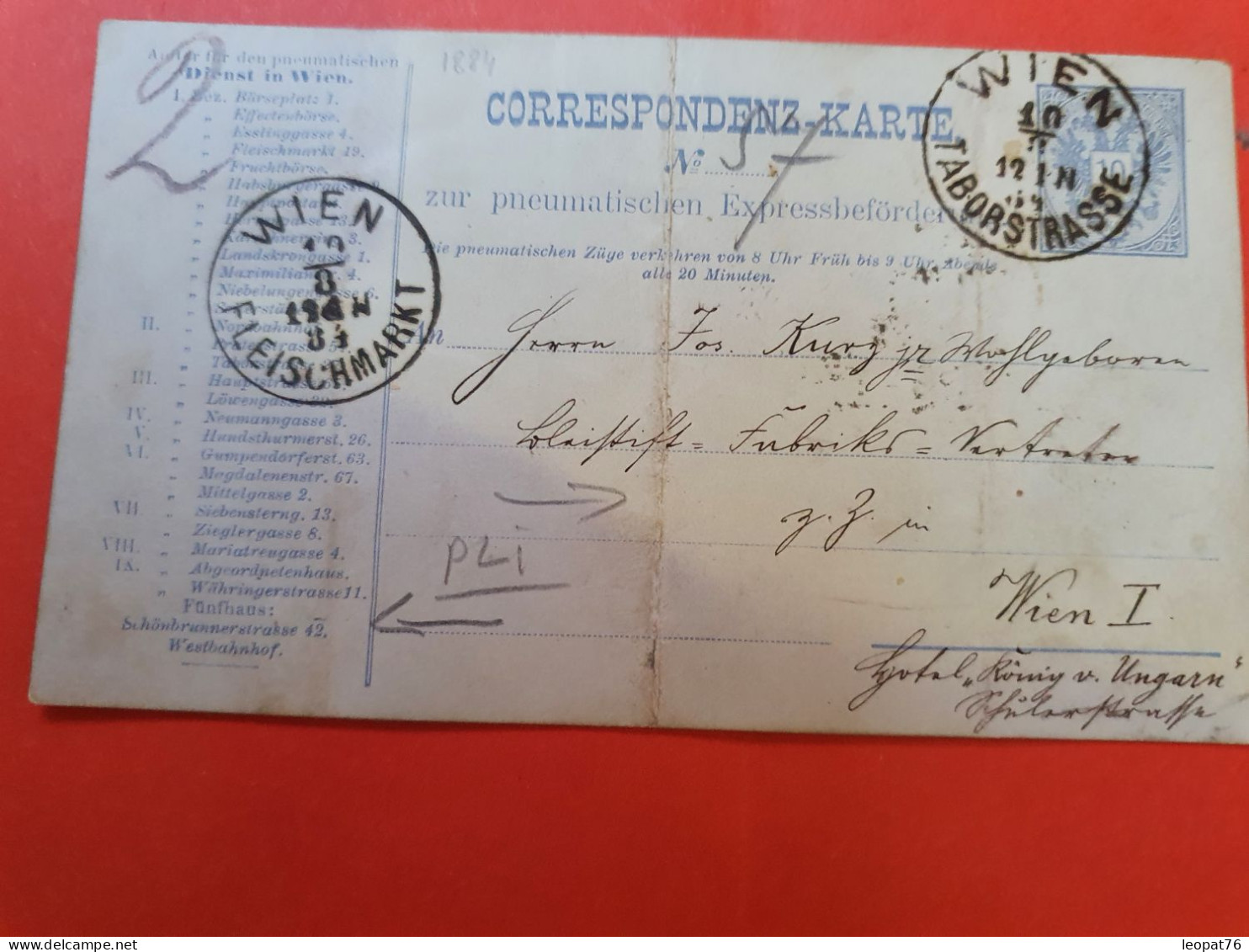 Autriche - Entier Postal Pneumatique De Wien Pour Wien En 1884 Avec Plis - D 302 - Cartes Postales