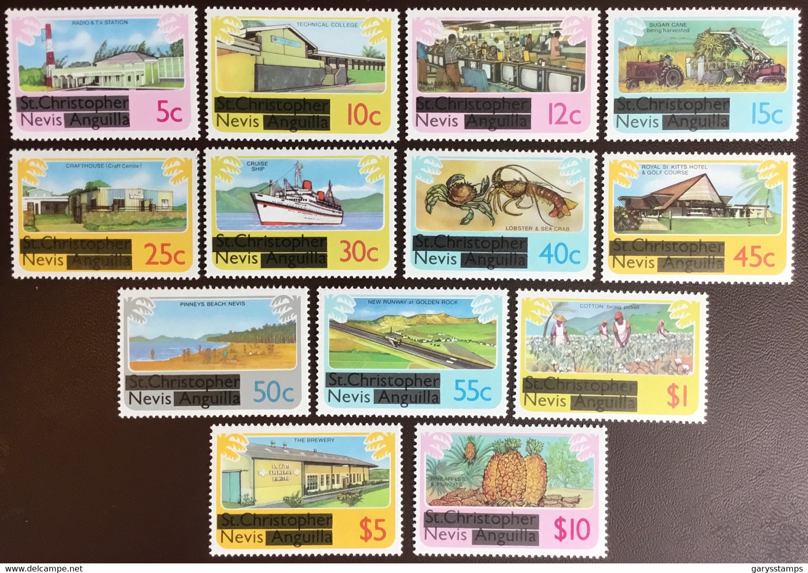 Nevis 1980 Overprint Definitives Set Crustaceans Fruit MNH - St.Christopher-Nevis-Anguilla (...-1980)