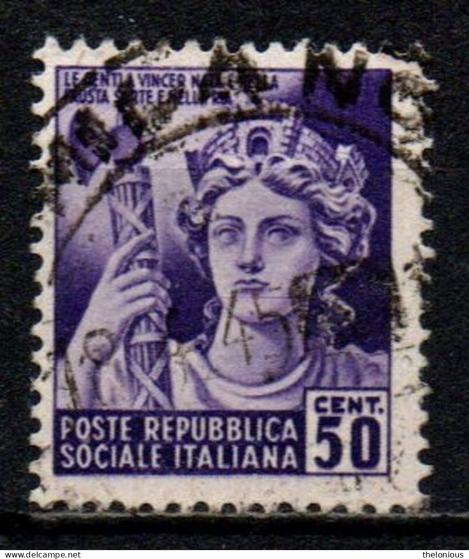 1944 Repubblica Sociale: Monumenti Distrutti - 2ª Emissione 50 Cent. Usato - Afgestempeld