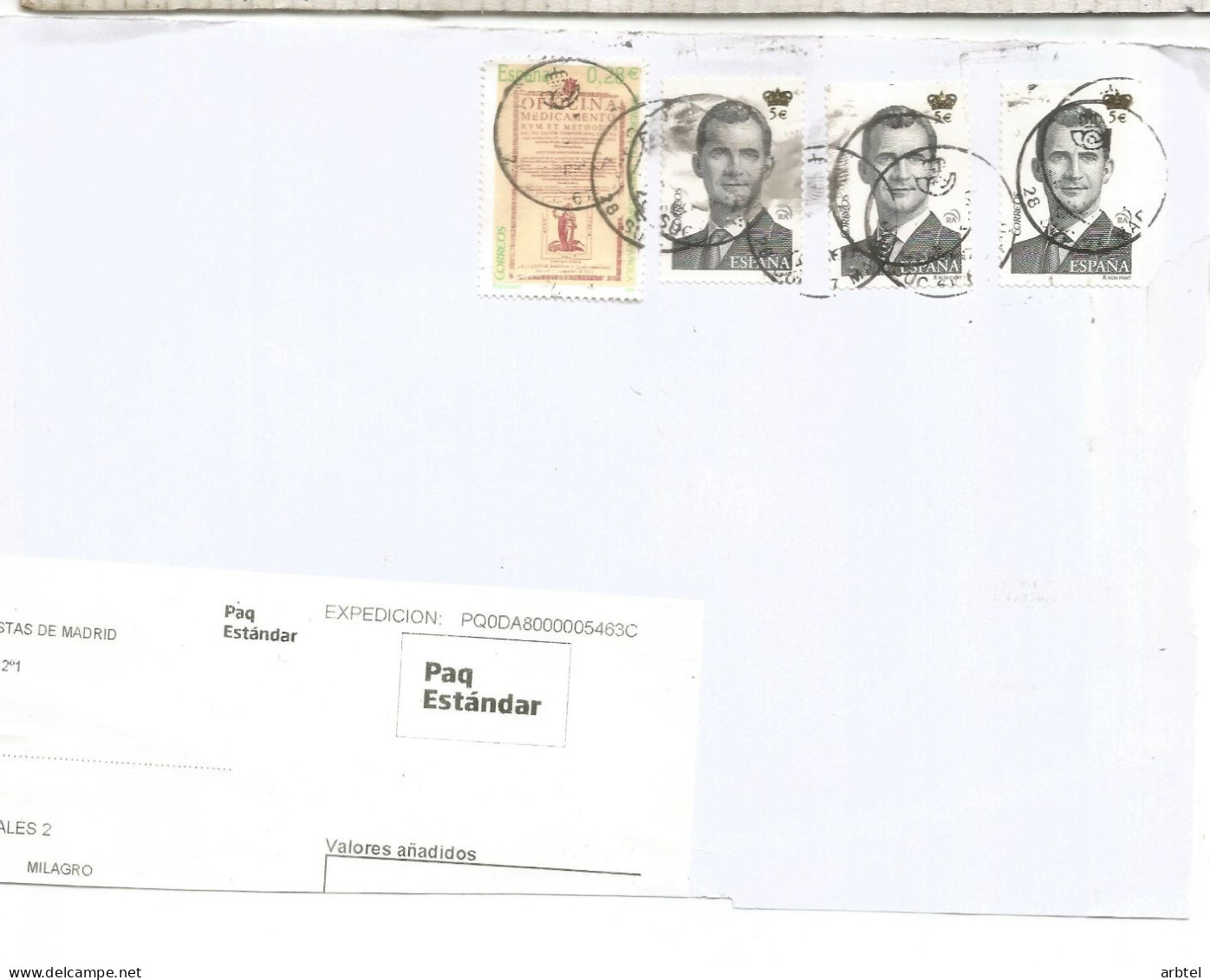 FRAGMENTO PAQUETE POSTAL CON 3 SELLOS DE 5 EUROS - Covers & Documents