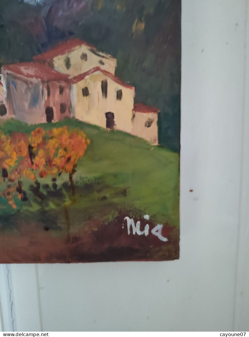 MIA (XXème ) "Village De Montagne Et Vignes"  Huile Sur Toile  école Française 38 X46 Cm - Oelbilder