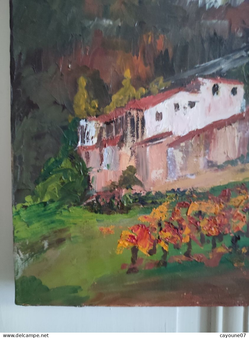 MIA (XXème ) "Village De Montagne Et Vignes"  Huile Sur Toile  école Française 38 X46 Cm - Oelbilder