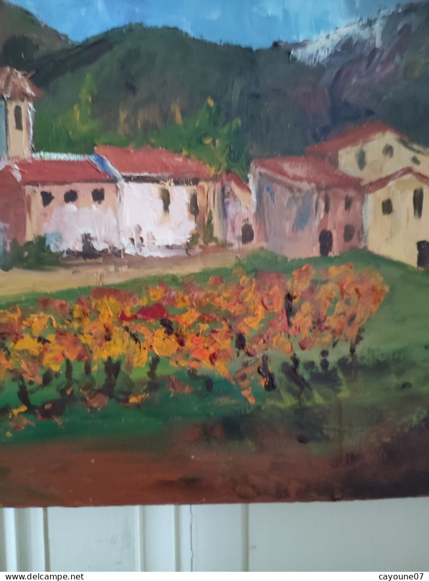 MIA (XXème ) "Village de montagne et vignes"  huile sur toile  école française 38 x46 cm