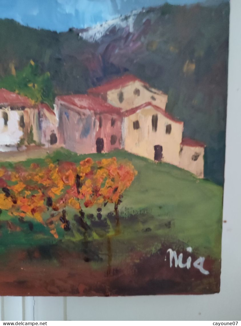 MIA (XXème ) "Village de montagne et vignes"  huile sur toile  école française 38 x46 cm