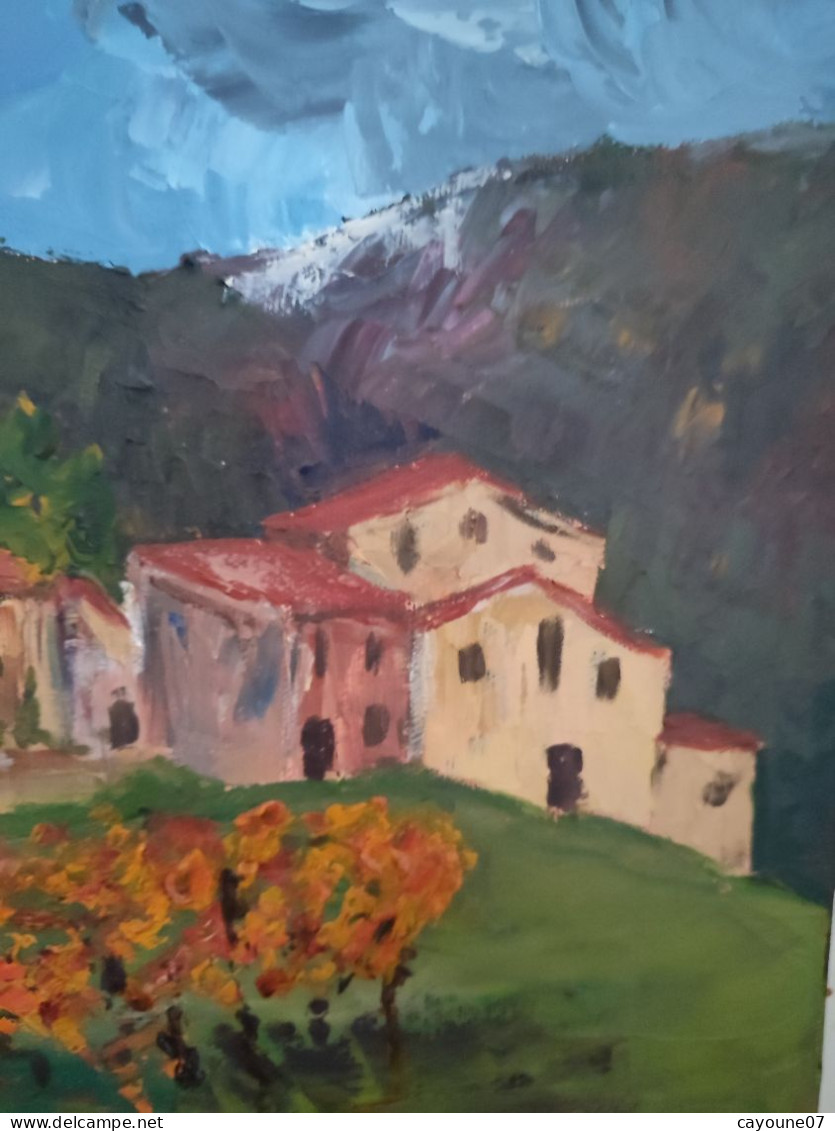 MIA (XXème ) "Village de montagne et vignes"  huile sur toile  école française 38 x46 cm