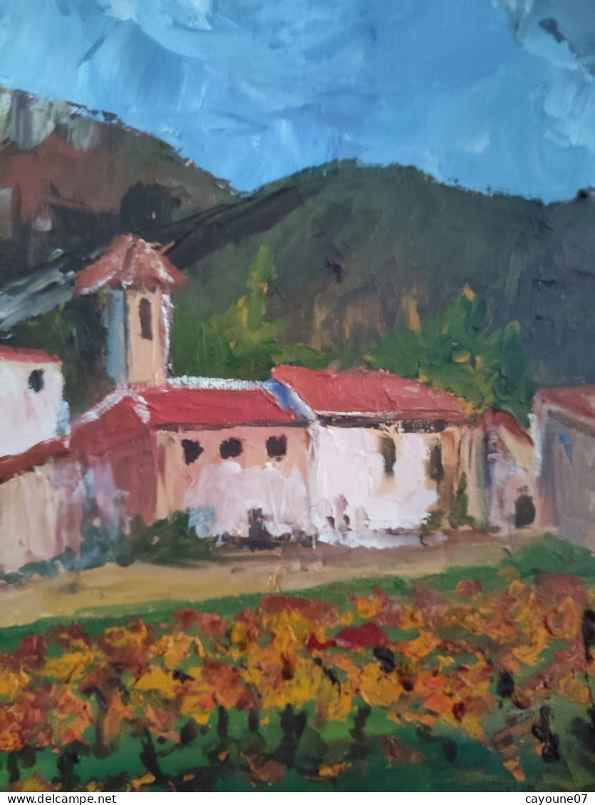 MIA (XXème ) "Village de montagne et vignes"  huile sur toile  école française 38 x46 cm