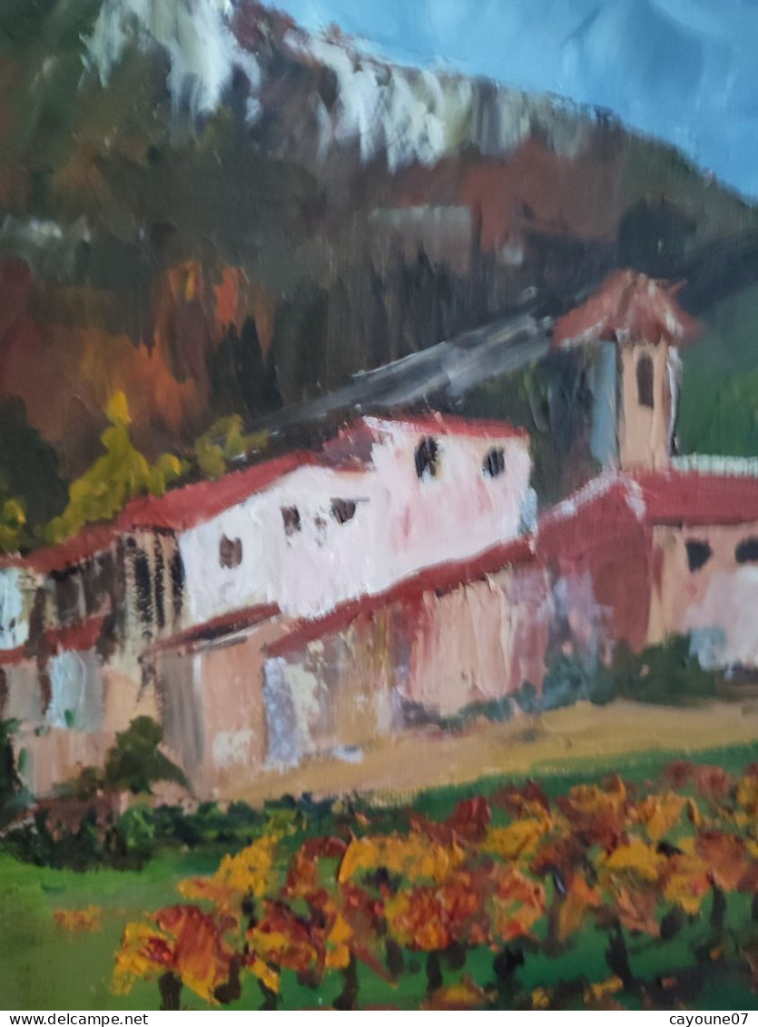 MIA (XXème ) "Village de montagne et vignes"  huile sur toile  école française 38 x46 cm