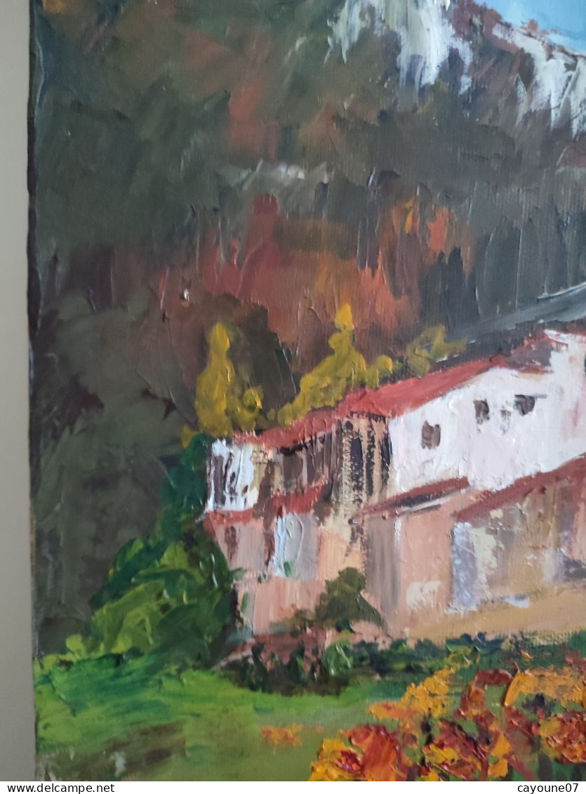 MIA (XXème ) "Village de montagne et vignes"  huile sur toile  école française 38 x46 cm