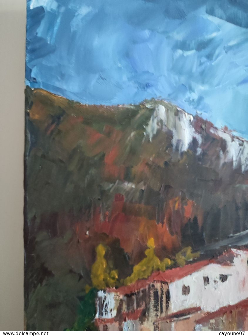 MIA (XXème ) "Village de montagne et vignes"  huile sur toile  école française 38 x46 cm