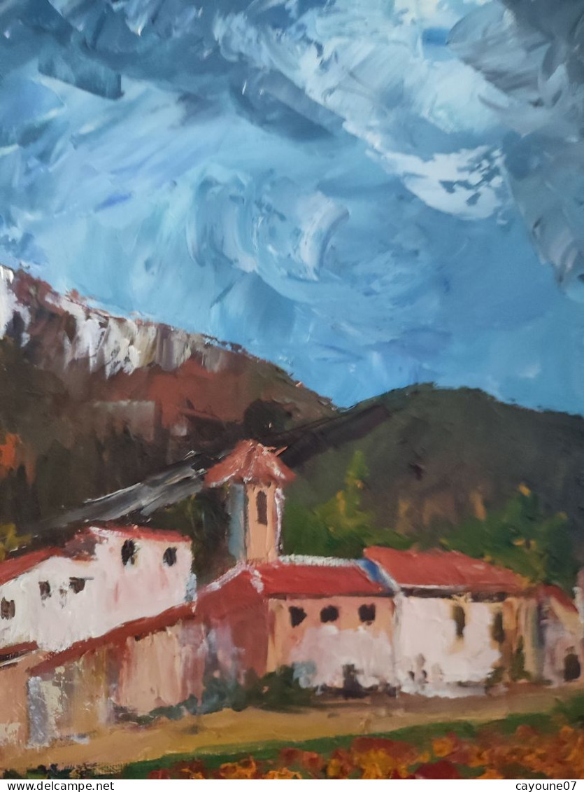 MIA (XXème ) "Village de montagne et vignes"  huile sur toile  école française 38 x46 cm