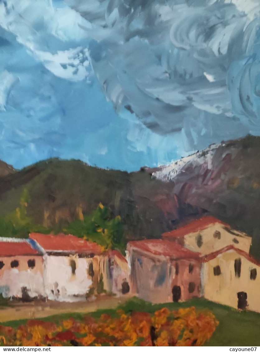 MIA (XXème ) "Village de montagne et vignes"  huile sur toile  école française 38 x46 cm