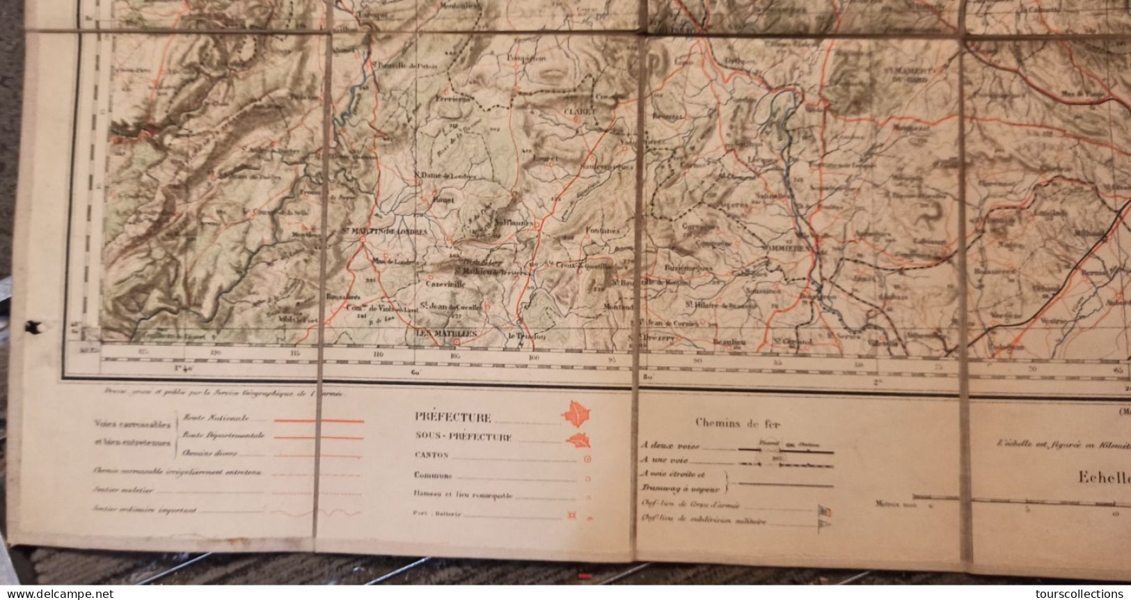 CARTE TOPOGRAPHIQUE 1/200 000 ° Du Début 20° Siècle REGION AVIGNON - Ganges - Villefort - Ales - Bollène - Nîmes  Florac - Topographische Kaarten