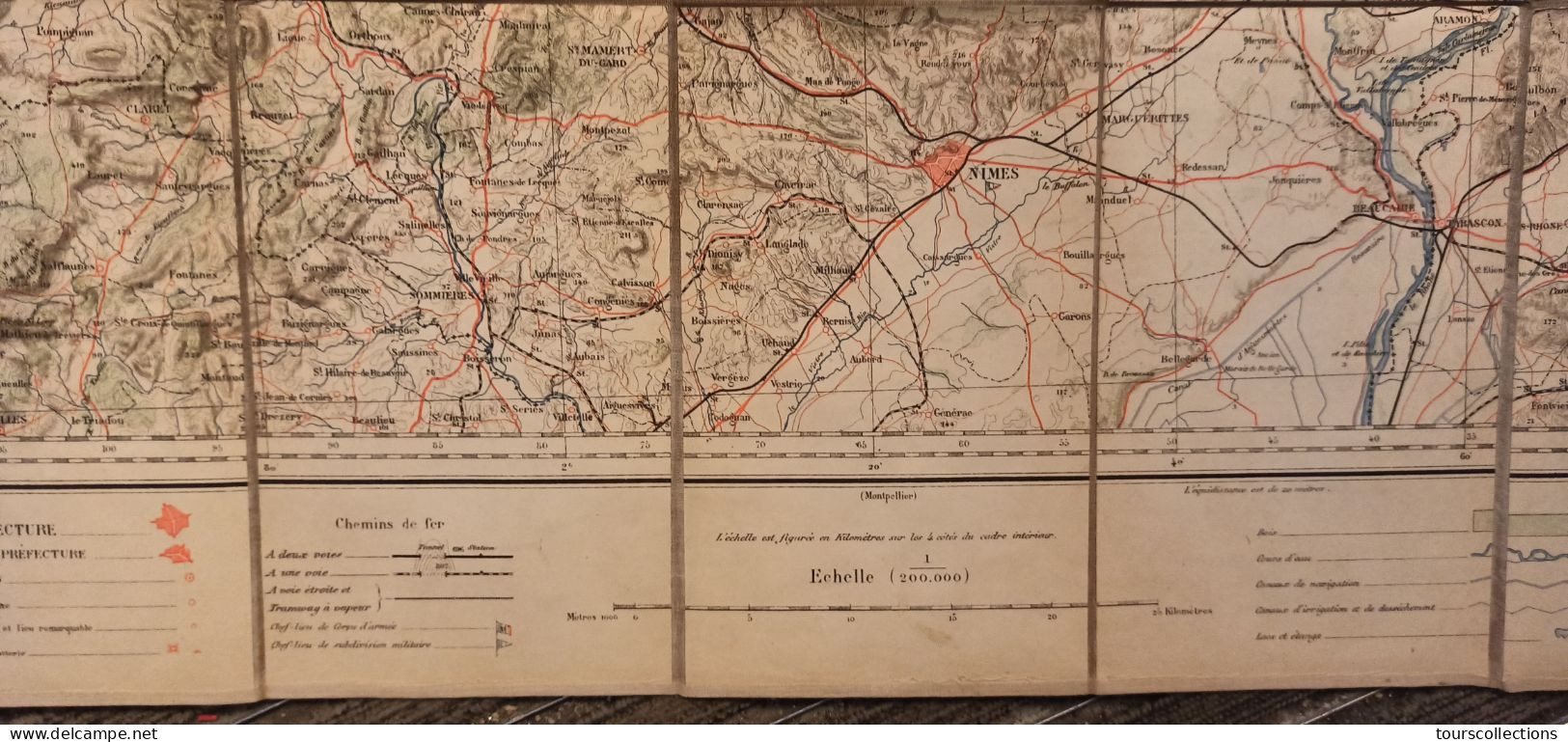 CARTE TOPOGRAPHIQUE 1/200 000 ° du début 20° Siècle REGION AVIGNON - Ganges - Villefort - Ales - Bollène - Nîmes  Florac