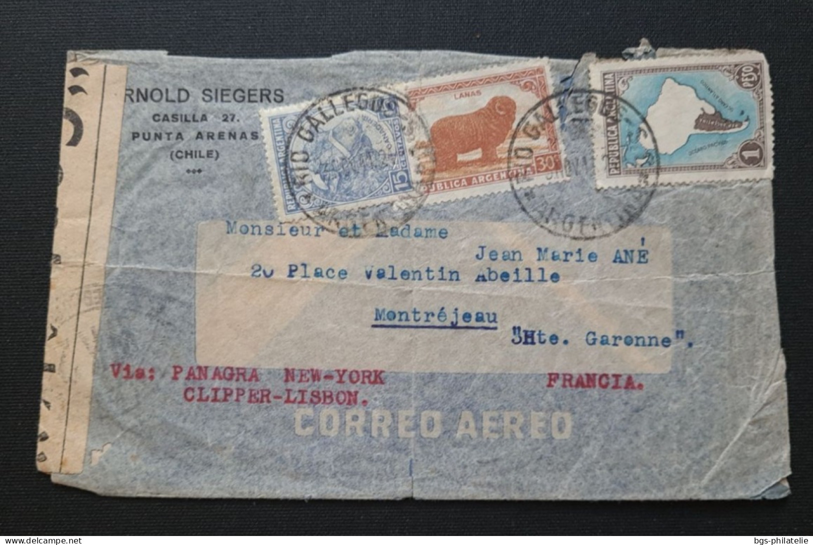 Argentine Lettre Pour La France Avec Marque De Contrôle. - Storia Postale