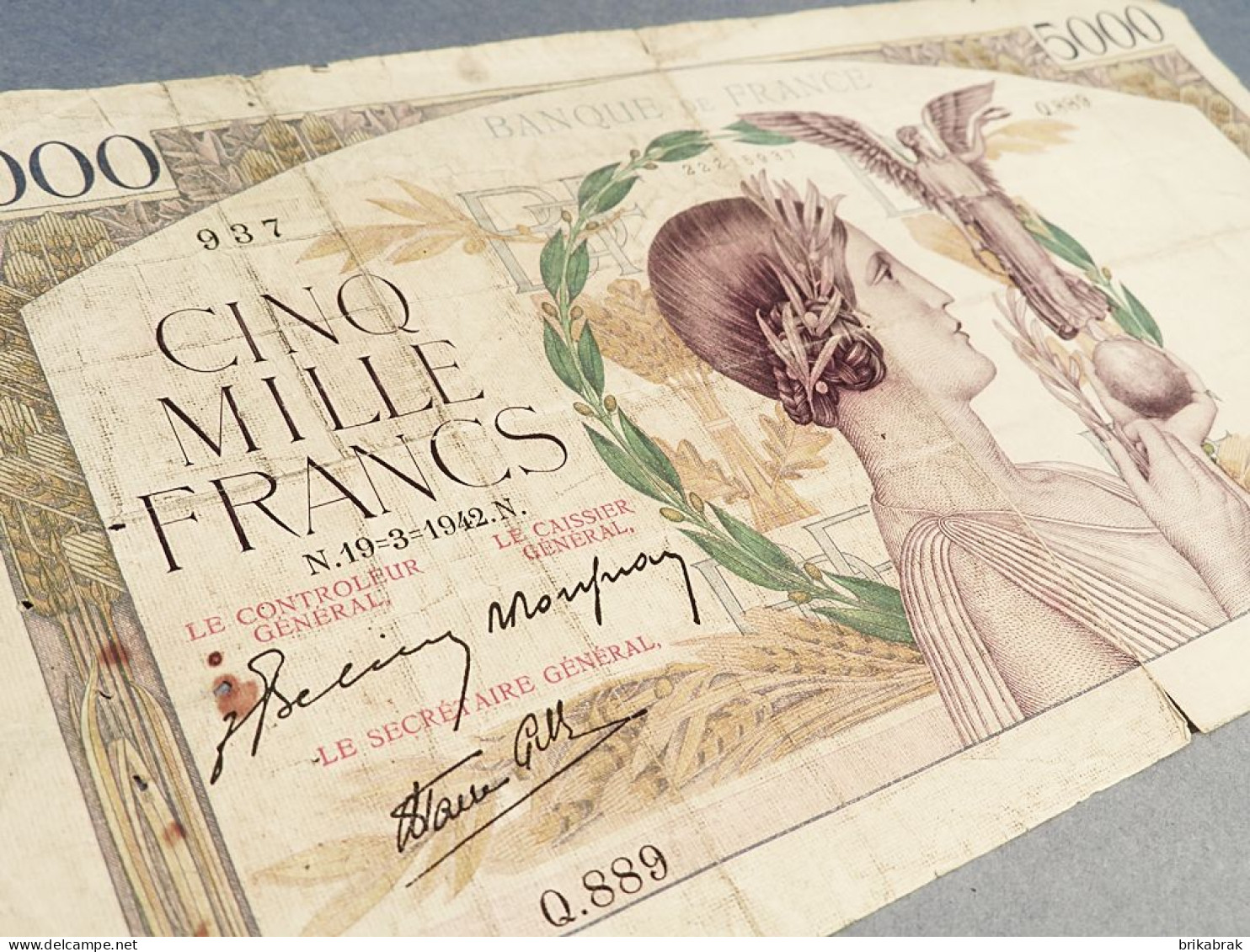 * BILLET DE BANQUE 5000 FRANCS 1942 @ Banque de France Argent Monnaie