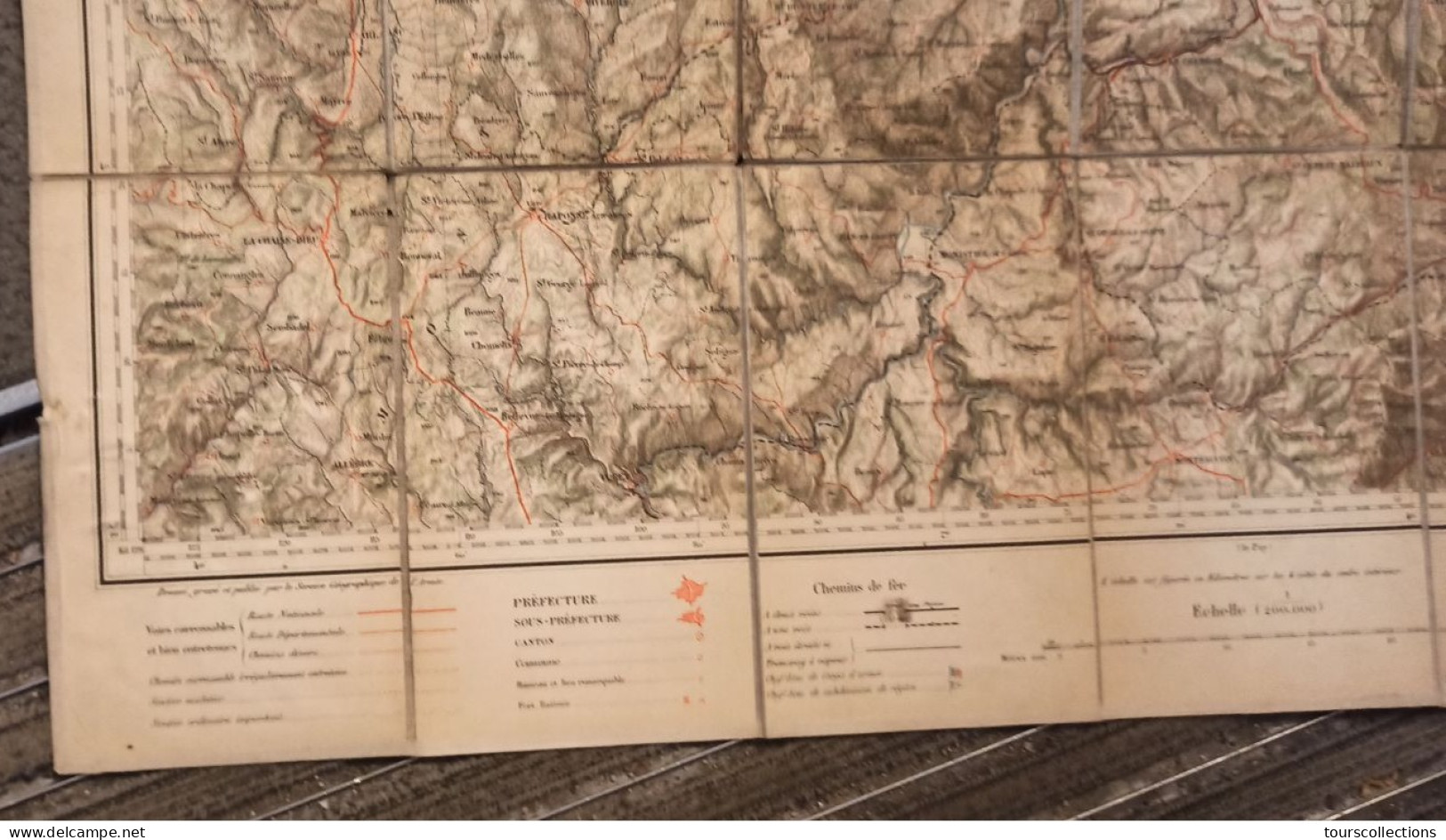 CARTE TOPOGRAPHIQUE 1/200 000 ° du début 20° Siècle REGION LYON - ST ETIENNE - AMBERT - MONTBRISON - VIENNE