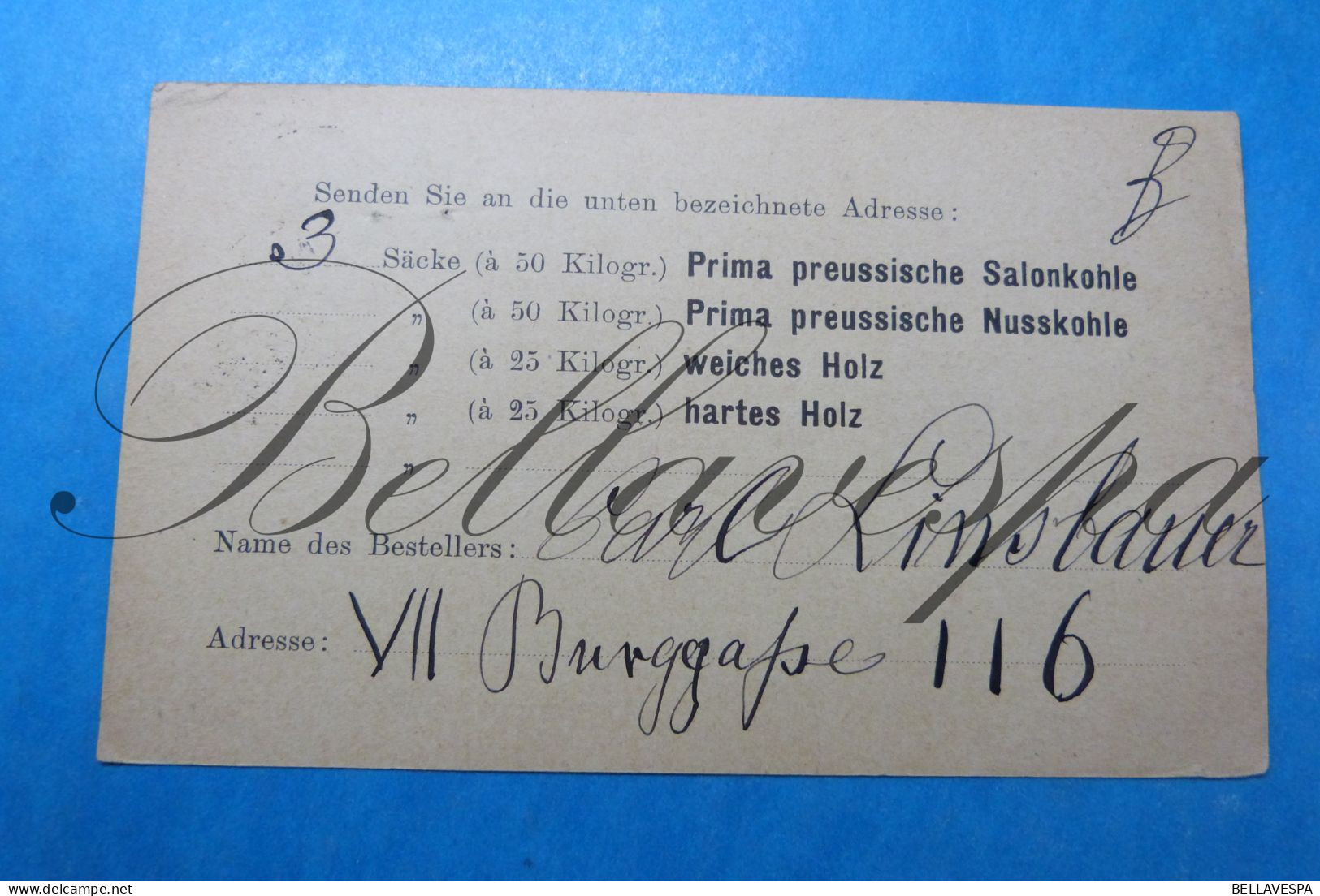 Post Card Bernardgasse""1889""  A.SCHENCK Kohlen Agentie Wien Befehl Commande  Carl Linsbauer VII Bringgafse 116 - Mines