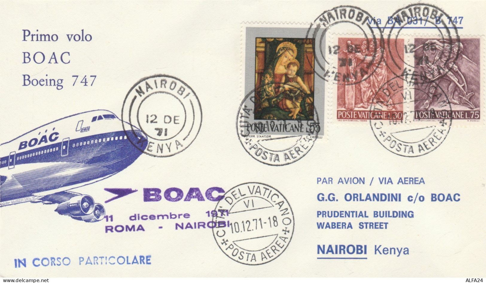 BUSTA VATICANO VOLO BOAC ROMA NAIROBI (RY2409 - Covers & Documents