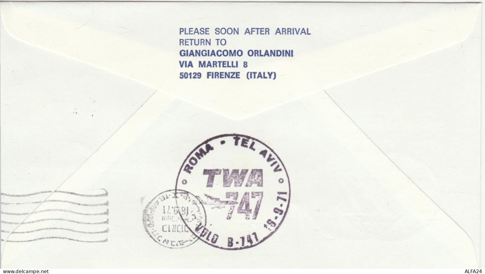 BUSTA VATICANO 1971 VOLO TWA ROMA TEL AVIV (RY2350 - Cartas & Documentos