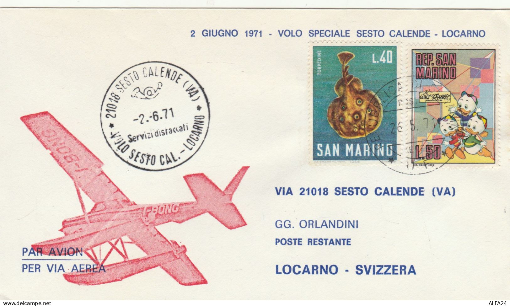 BUSTA 1971 SAN MARINO DISPACCIO CON IDROVOLANTE SESTO CALENDE LOCARNO (RY2269 - Covers & Documents